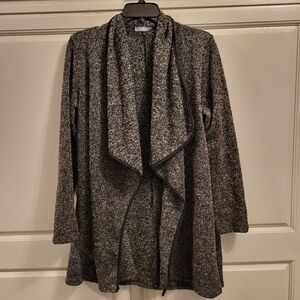 Frumos Black Gray Open Front Drape Cardigan